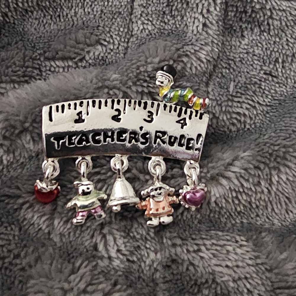 Teacher's Ruler Brooch with Charms